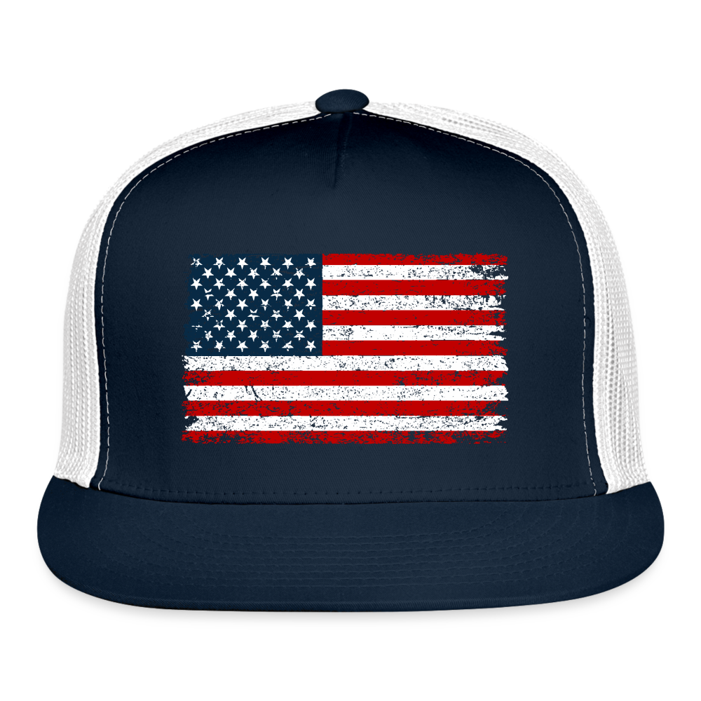 American Flag Color / Multi Trucker Hat - navy/white