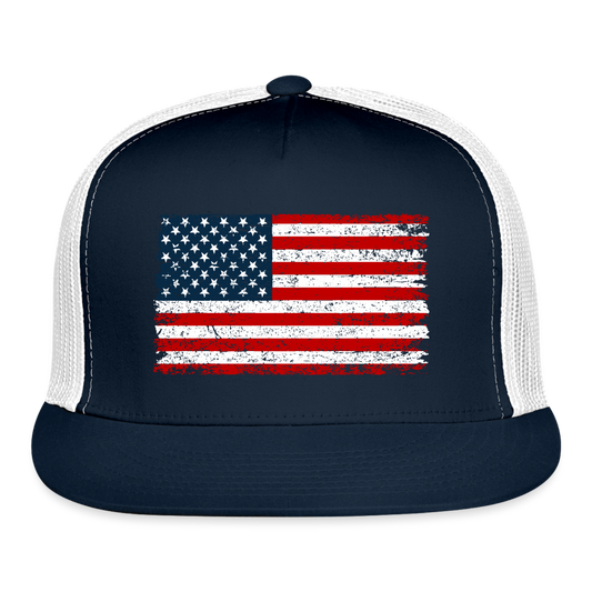 American Flag Color / Multi Trucker Hat - navy/white