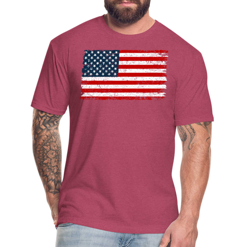 American Flag Distressed Cotton/Poly T-Shirt by Next Level - heather burgundy