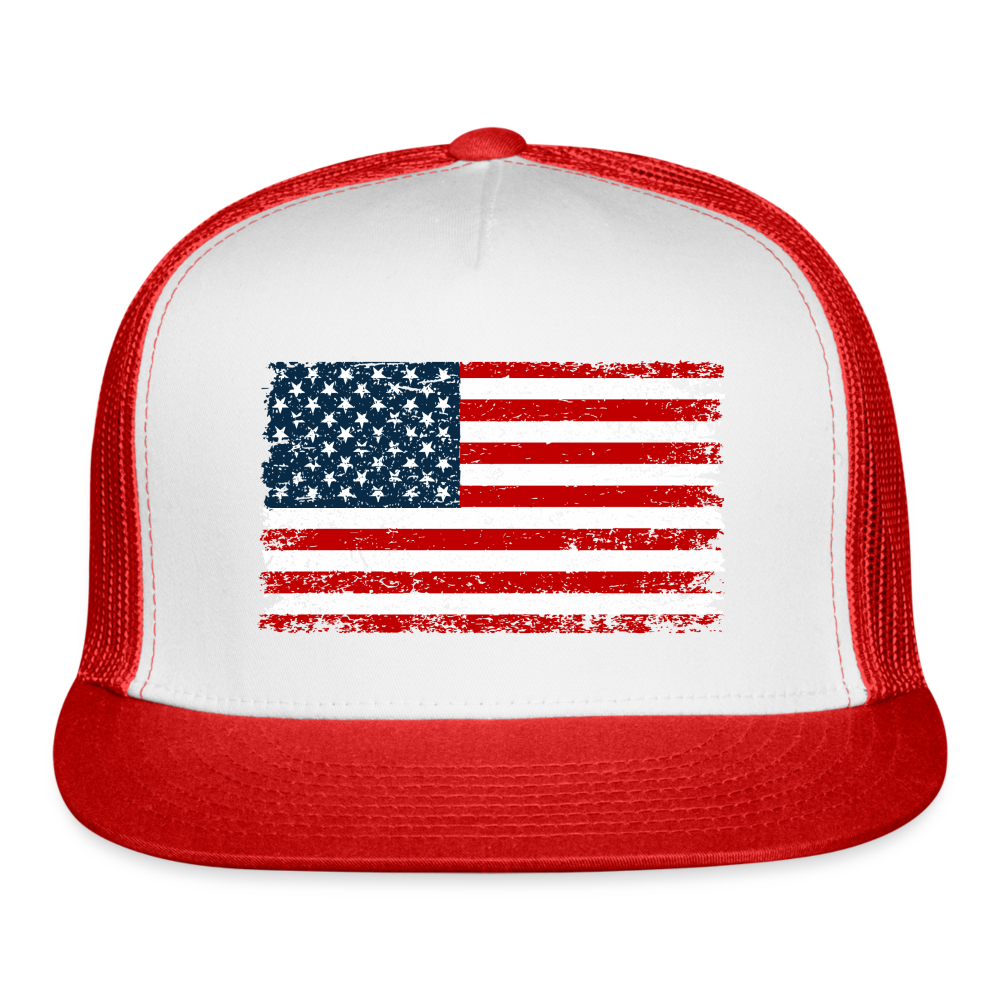 American Flag Color / Multi Trucker Hat - white/red
