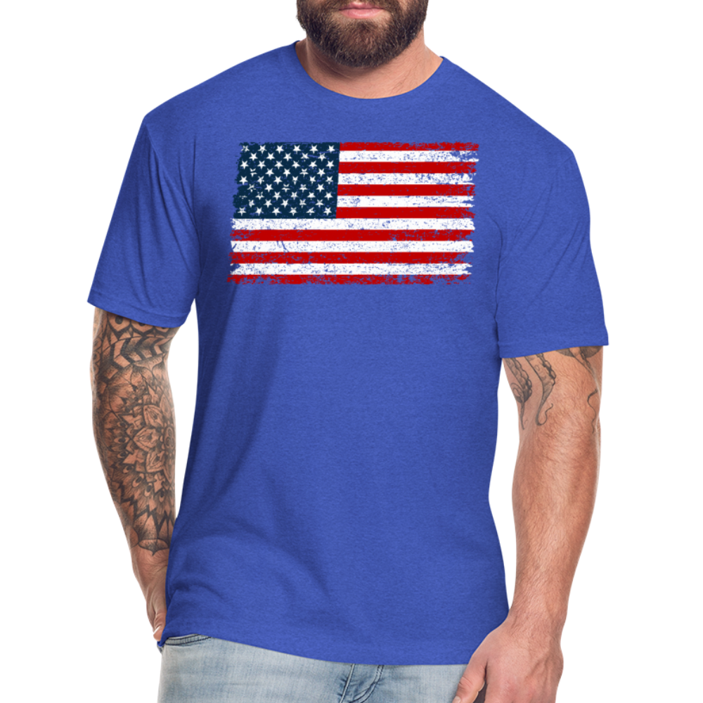 American Flag Distressed Cotton/Poly T-Shirt by Next Level - heather royal