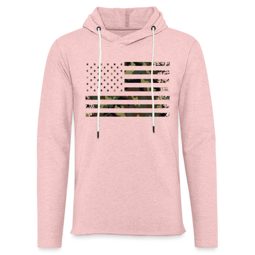 American Flag Camp Thin Lightweight Terry Hoodie - cream heather pink