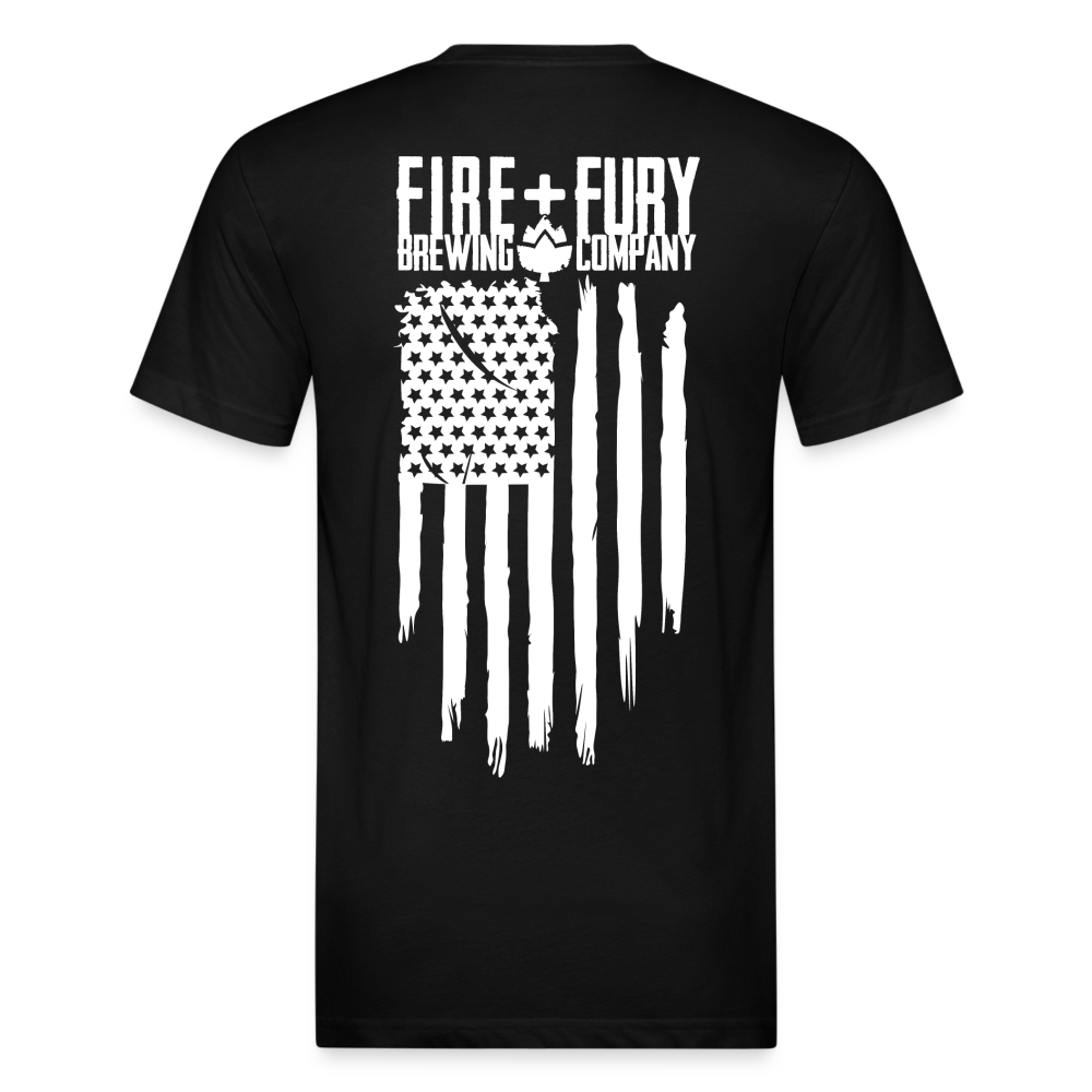 Fire + Fury Flag Back Cotton/Poly T-Shirt by Next Level - black
