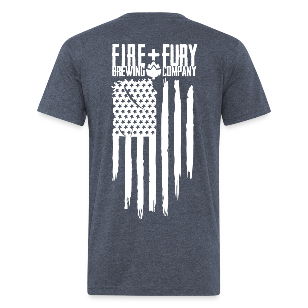 Fire + Fury Flag Back Cotton/Poly T-Shirt by Next Level - heather navy