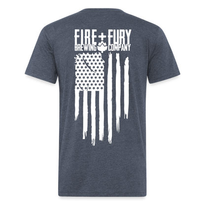 Fire + Fury Flag Back Cotton/Poly T-Shirt by Next Level - heather navy