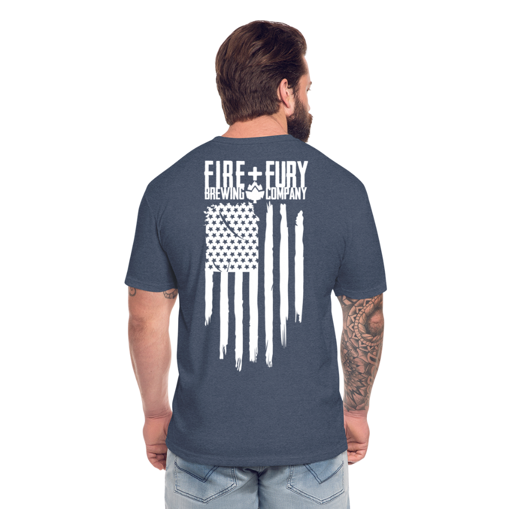 Fire + Fury Flag Back Cotton/Poly T-Shirt by Next Level - heather navy