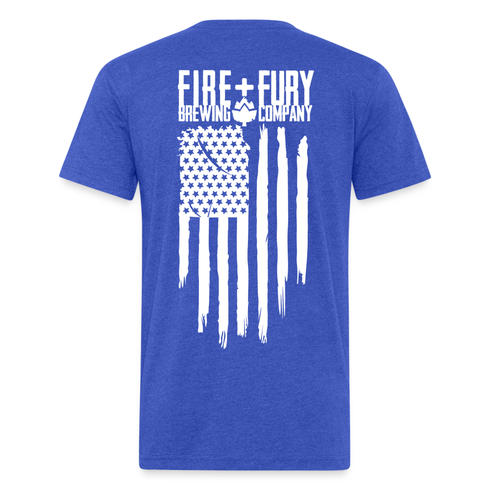 Fire + Fury Flag Back Cotton/Poly T-Shirt by Next Level - heather royal