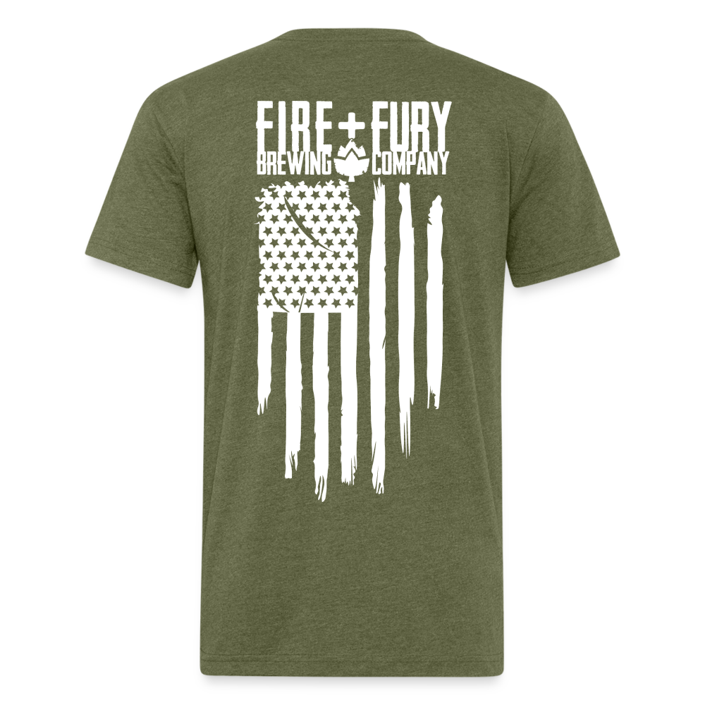 Fire + Fury Flag Back Cotton/Poly T-Shirt by Next Level - heather military green