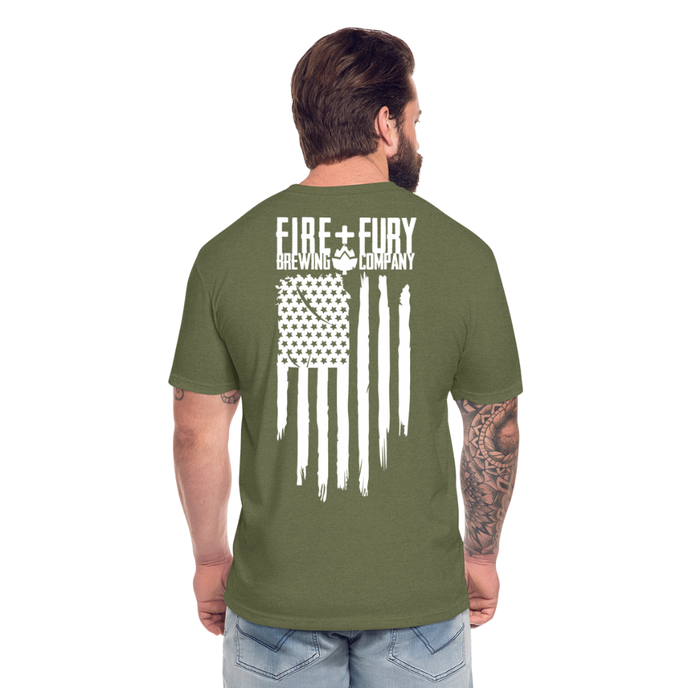 Fire + Fury Flag Back Cotton/Poly T-Shirt by Next Level - heather military green